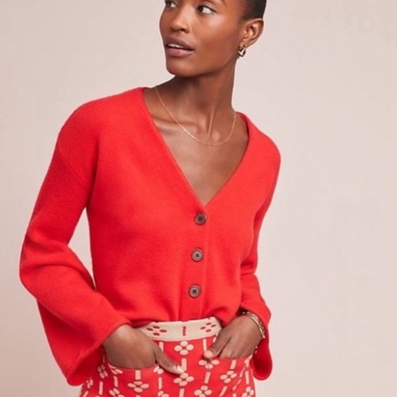 Anthropologie Sweaters - Moth Anthropologie Red Bell Sleeve Cardigan